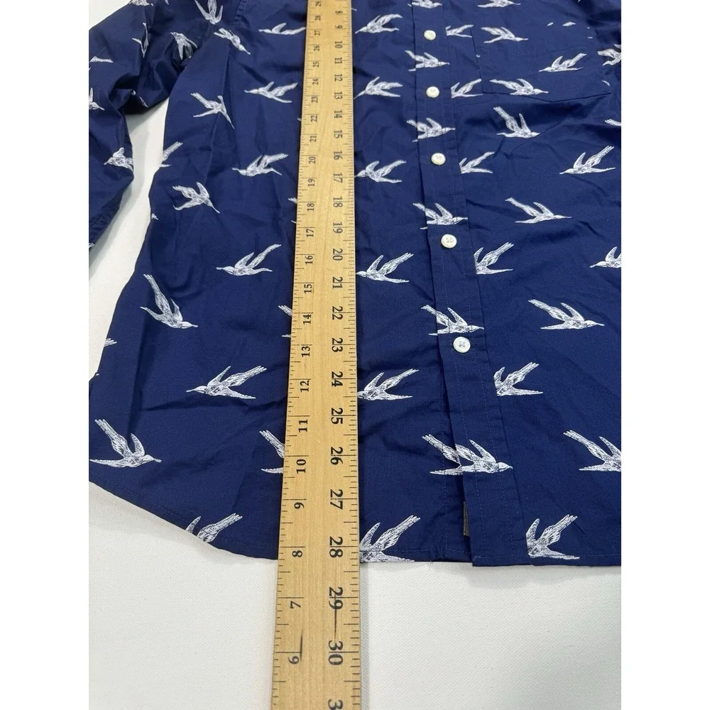 Banana Republic Luxe Poplin Untucked Standard Fit Mens Medium Navy Bird Print